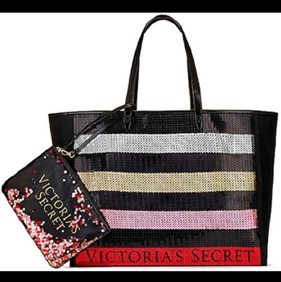 NWT Victoria's Secret Sequin Canvas Tote Bag - Picture 2 of 3